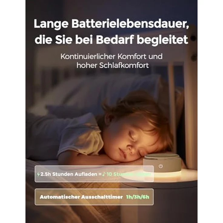 Momcozy Geräuschmaschine für Babys, Tragbare Einschlafhilfe mit 20 beruhigenden Geräuschen, Touch-Licht und Timer, Gelb – Bild 4