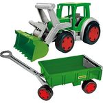 TikTakToo Wader XXL Gigant Traktor GRÜN mit Frontlader und Anhänger, Spielzeugauto mit hoher Traglast