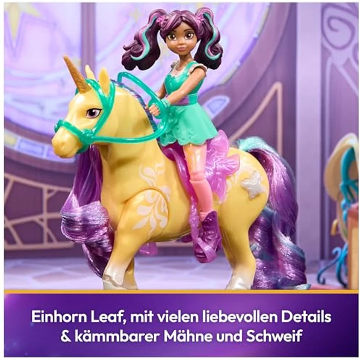 Spin Master Anziehpuppe Unicorn Academy - Ava & Einhorn Leaf mit echter Mähne, Leuchteffekt und 7 Gelenkpunkten – Bild 3