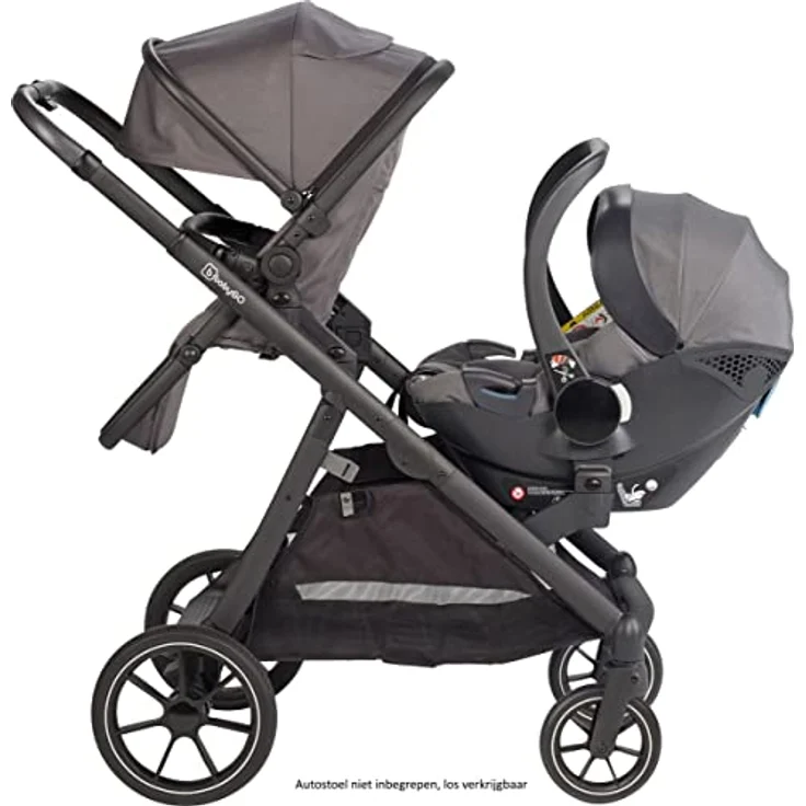 BabyGo Zwillings-Kombikinderwagen Duo, grau, inkl. Wickeltasche u. 2 Regenhauben – Bild 8