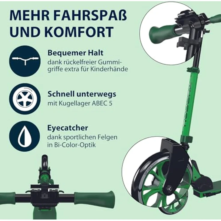 Hudora Cityroller Up 145 Junior, höhenverstellbar, klappbar, bis 60kg, für Kinder ab 3 Jahren, rutschfeste Trittfläche – Bild 3