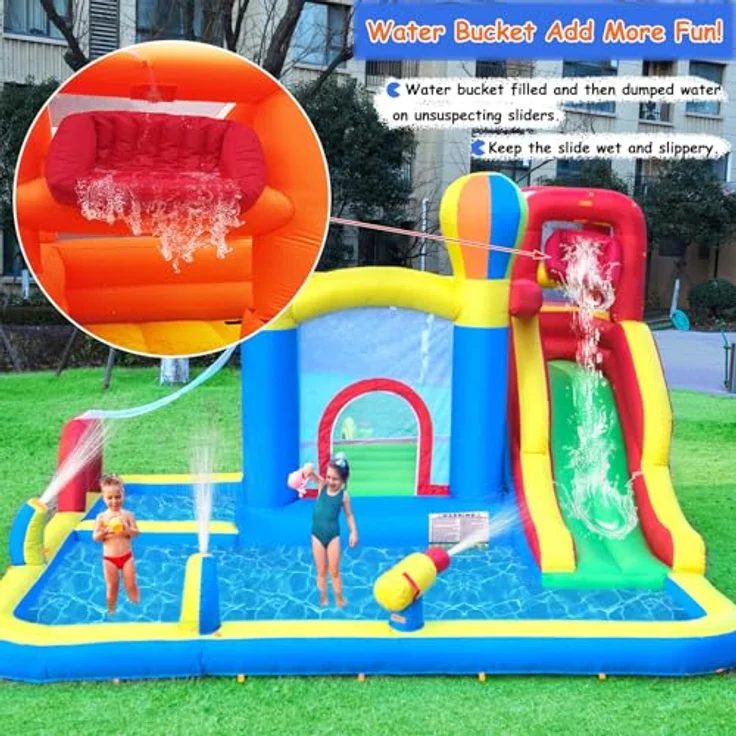 Baralir Aufblasbare Hüpfburg Indoor mit Trocken-/Wasserrutsche für Kinder von 3 bis 8 Jahren, 340×335×209CM, inkl. Gebläse und tragbarer Tragetasche – Bild 3