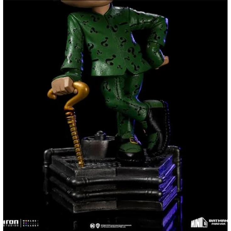 Iron Studios MiniCo Riddler Statue, 15cm detailreiche Figur aus Batman Forever mit grünem Anzug und Bowlerhut – Bild 9