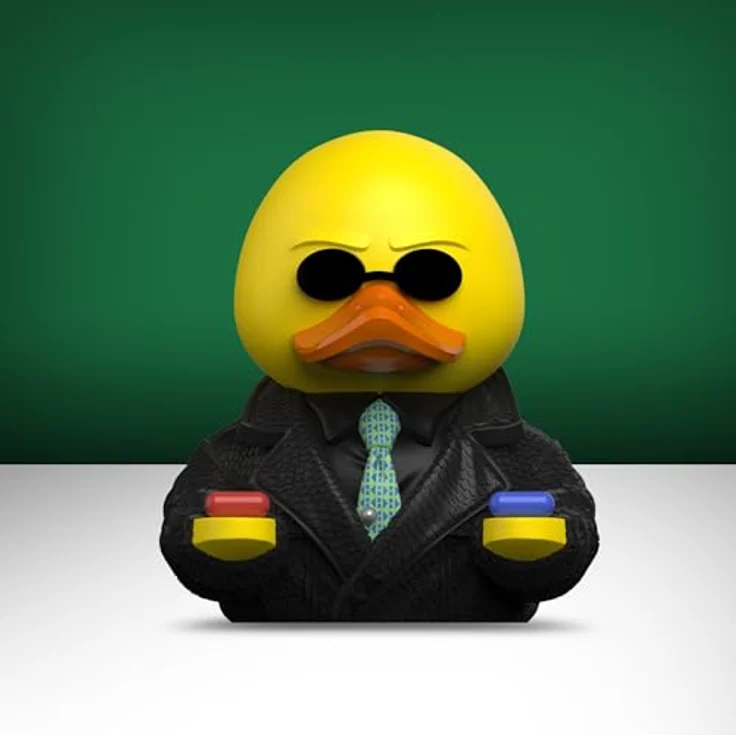 TUBBZ Erstausgabe: The Matrix - Morpheus als Cosplaying-Gummiente Vinylfigur, 9 cm groß, in Badewannen-Vitrine mit Logo, für Fans und Sammler. – Bild 4