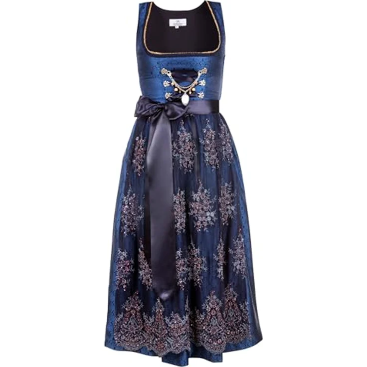Edelnice Dirndl Josepha, Dirndlkleid mit edlen Paspeln und Charivari, blau – Bild 2