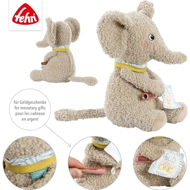 Fehn Kuscheltier Elefant ''Hello little One'', weiches Stofftier für Babys und Kleinkinder, Plüsch, ideal als Geschenk zur Geburt oder Taufe – Bild 4