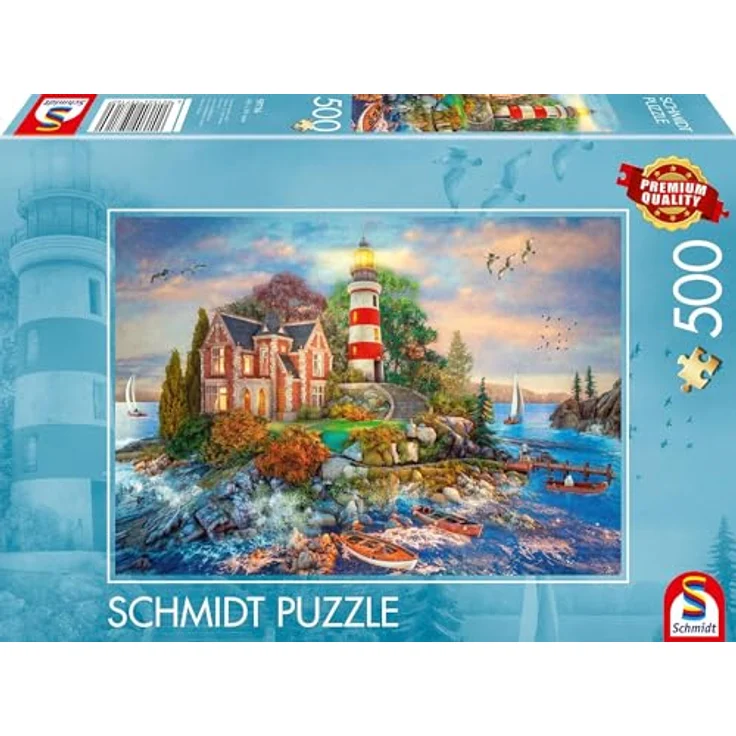 Schmidt Spiele 59716 Leuchtturm am Felsen, 500 Teile Puzzle mit individuell geformten Puzzleteilen und speziellem Mattlack – Bild 1
