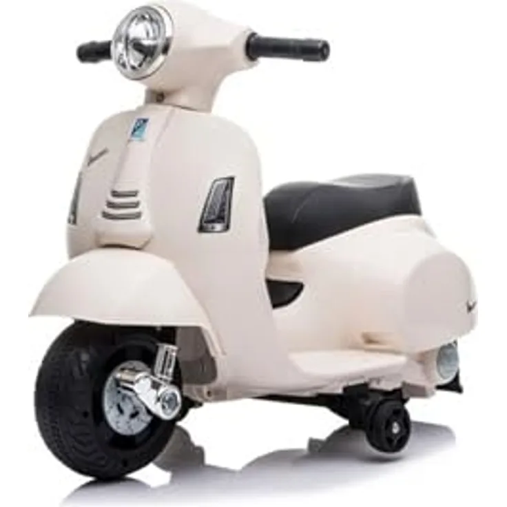 Beneo Elektro-Rutschroller Vespa GTS, weiß, lizenziert, mit Hilfsrädern, Lithiumbatterie, Ledersitz, 30-W-Motor