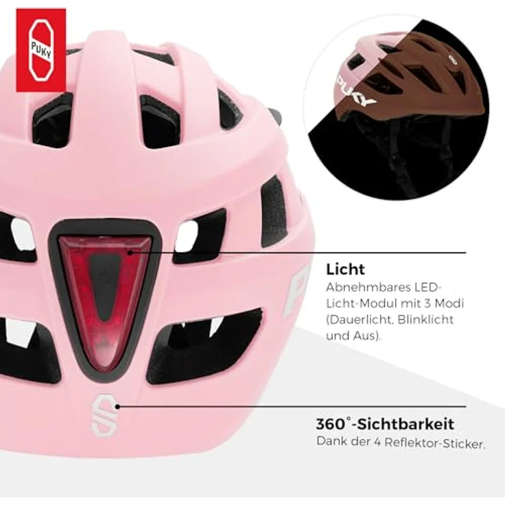 PUKY Helmet S Rosa | Kinder Fahrradhelm 48-55 cm | Leichtgewicht 220g | Maximaler Schutz & Belüftung | 360° Sichtbarkeit durch Licht-Modul | Ideal für Sicherheit und Komfort auf dem Fahrrad – Bild 4