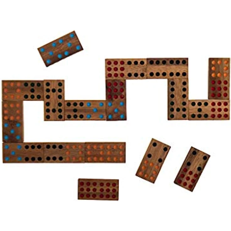 ROMBOL Domino, Doppel 9, Dominospiel aus Samena-Holz für 2 bis 6 Personen, mit farbig ausgelegten Farbpunkten, 56 Steine, Familien- und Gesellschaftsspiel – Bild 5