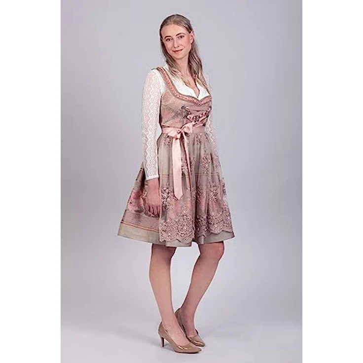 Edelnice Rosalie Dirndl, goldenes Brokatstoff mit rosé Rosenmuster, handgefertigtes Charivari – Bild 7