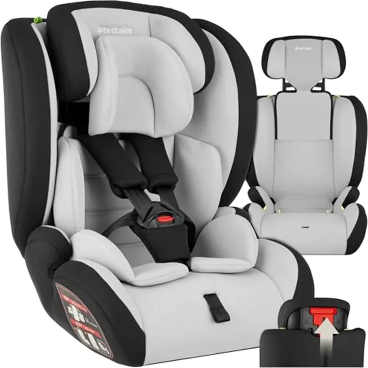 tectake Autokindersitz Sophie, i-Size mit 5-Punkt-Gurt, für 9-36 kg, höhenverstellbare Kopfstütze, ab 15 Monate, optimaler Komfort, schwarz
