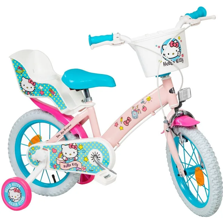 Toimsa Bikes Kinderfahrrad 16 Zoll Hello Kitty 1649, Luftbereifung, Puppensitz, Korb, Stützräder