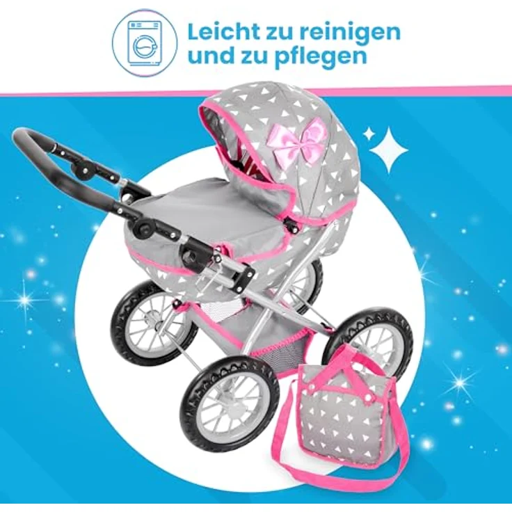 Kinderplay Puppenwagen ab 2 Jahre, Puppenbuggy ab 2 Jahre - Leichte und Stabile Konstruktion, Puppenwagen ab 1 Jahr, Höhenverstellbar von 33 bis 63 cm (KP0262S) – Bild 6