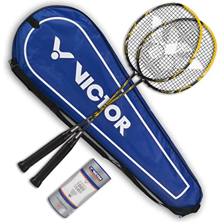 VICTOR Badminton Set, 2x Ultramate 9 / Racketbag / 3x Nylonball, matt Schwarz, 098/0/8
