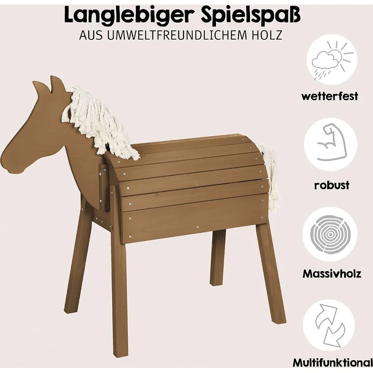 roba Outdoorspielpferd - Voltigierpferd - Gartenpferd mit Mähne und Schweif - Massivholz - Teak-Optik – Bild 5