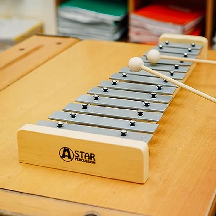 A-Star 13-Noten-Sopran-Glockenspiel-Xylophon mit silbernen Tasten, 2 Oktaven G5 bis E6, inklusive zwei Holzschlägel – Bild 5