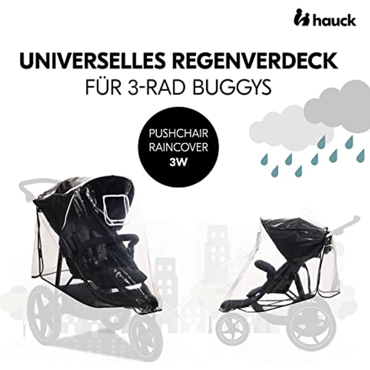 Hauck Universal Regenschutz Buggy mit 3 Rädern, Reflektierende Umrandung, Kontakt-Fenster, Gute Luftzirkulation, Einfache Befestigung, Kompatibel mit hauck Runner Serie, Transparent – Bild 2