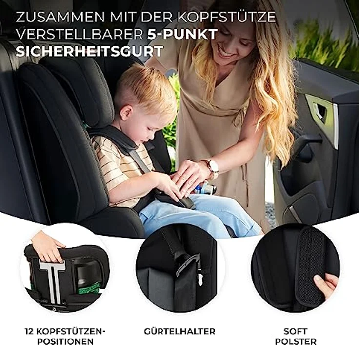 Kinderkraft SAFETY FIX 2 i-Size, Kindersitz ab 15 Monate bis 12 Jahre (76-150 cm) mit Sitzverkleinerer, Isofix & Top Tether, Schwarz – Bild 5