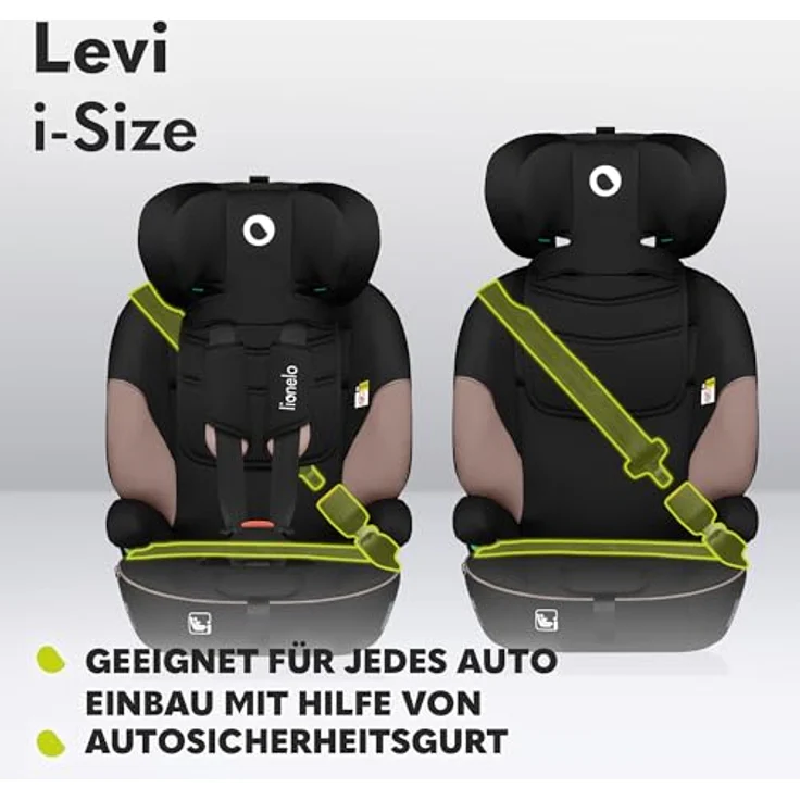 lionelo Autokindersitz LEVI I-SIZE, i-Size, Universell passend, Memory Foam Kopfstütze - ab 15 Monaten, bis 12 Jahre, bis 18,00 kg - (Set), passt in alle Autos – Bild 3