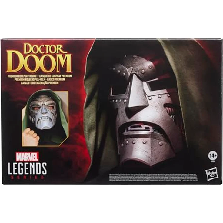 Hasbro Marvel Legends Doctor Doom Rollenspiel Replica Helm, 1:1 Maßstab mit grüner Stoffkapuze und Ständer – Bild 2