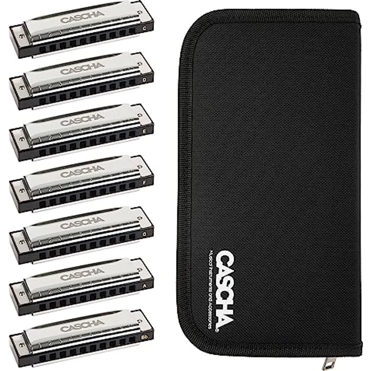 HH 2223 CASCHA Blues Harmonica Set mit Tasche, diatonisch, 7 Tonarten: C - D – E – F – G – A – Bb