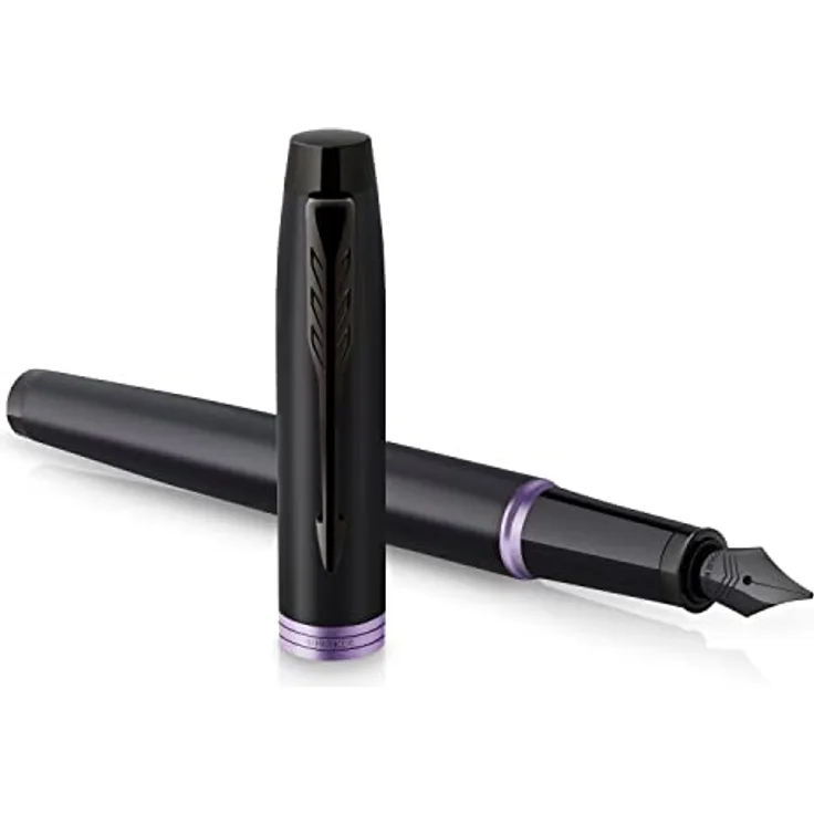 Parker IM Vibrant Rings Füller | satinschwarzer Lack mit amethystfarbenen Akzenten | Füllfederhalter mit feiner Feder und blauer Tinte | Geschenkbox - Preisvergleich