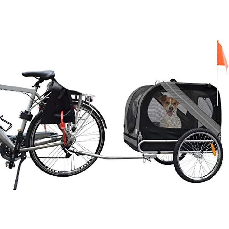 Flamingo Doggy Liner Juliette, faltbarer Hunde-Fahrradanhänger in grau/schwarz mit Sicherheitsgeschirr und wasserabweisendem Material, Traglast 30 kg – Bild 2