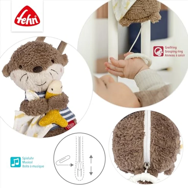 Fehn Spieluhr Otter Theo, Mini-Spieluhr Otter mit beruhigender Einschlafmelodie, braun – Bild 6