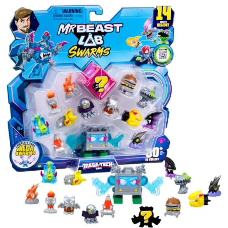 MRBEAST LAB MrBeast Lab Swarms Mega‑Tech Serie, 14er-Pack mit 13 Micro‑Beasts, 1 Mega Swarm und Sammler‑Guide, über 80 einzigartige Swarms zum Sammeln