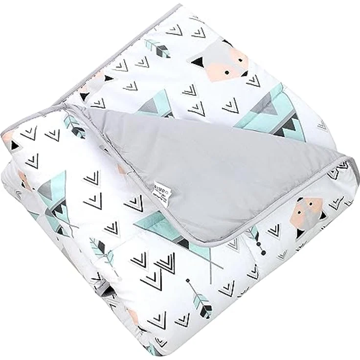 TupTam Krabbeldecke 120x120 cm - Gepolsterte Spieldecke aus 100% Baumwolle, OEKO-TEX, weich & hautfreundlich, Farbe: Grau/Fuchs Mint – Bild 1