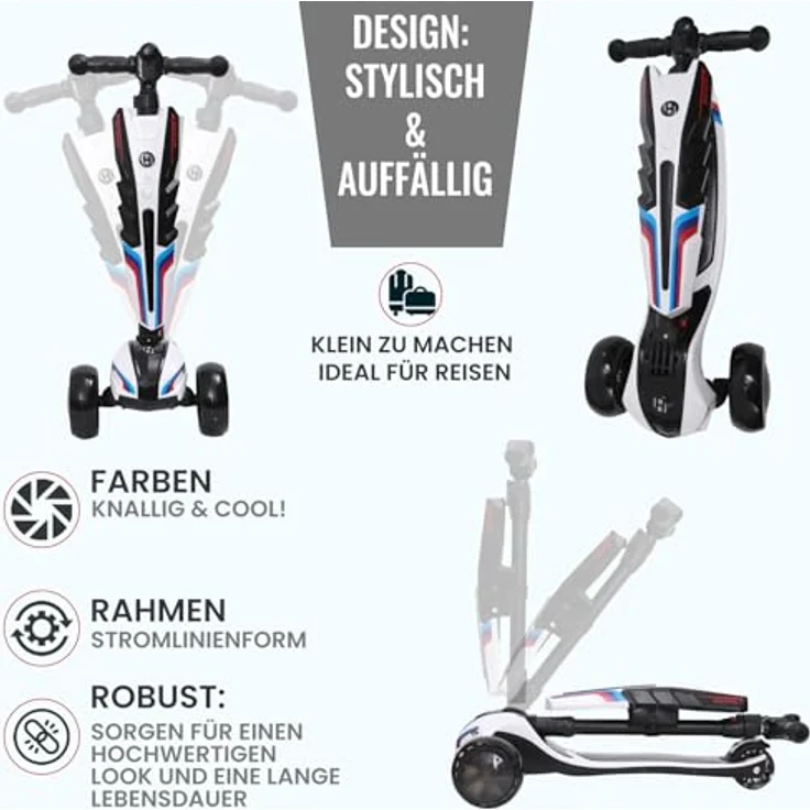 Europebazar Habib 3-Rad Roller mit LED-Licht, klappbar & bis 50kg belastbar, rot – Bild 7