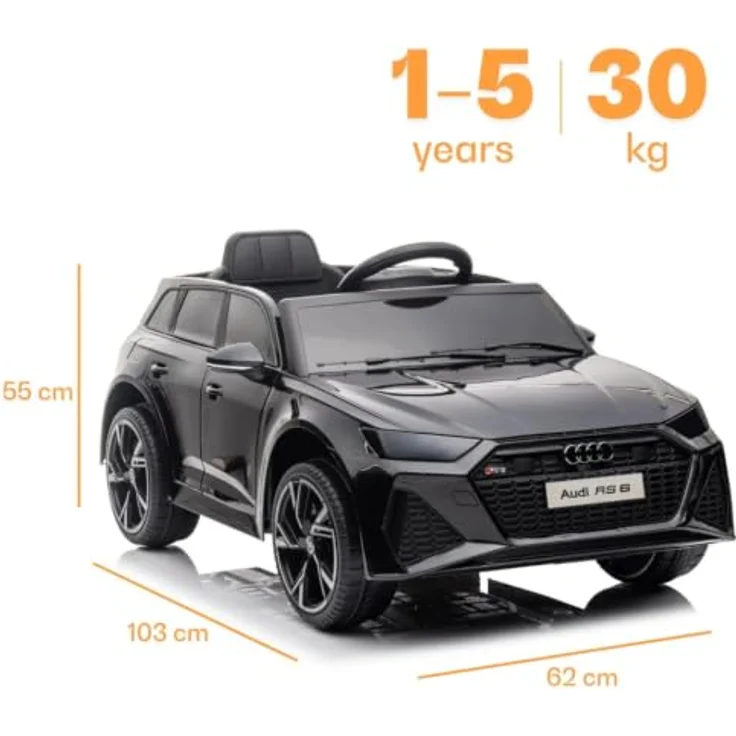 Vrooomy Audi RS6 Kinder Elektro Auto, 12V Akku mit Fernbedienung, Scheinwerfer, Bluetooth MP3-Player, Schwarz, geeignet für 1 bis 5 Jahre – Bild 8