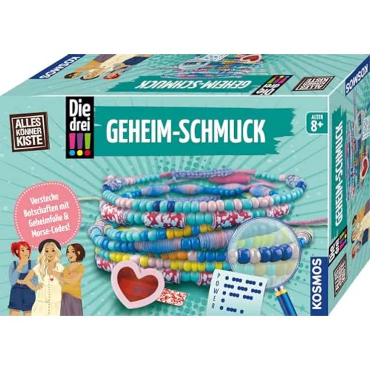 Kosmos Kreativset AllesKönnerKiste – Die drei !!! Geheim-Schmuck, Bastelset für Morsecode Armbänder und -Ketten mit Schritt-für-Schritt Anleitung