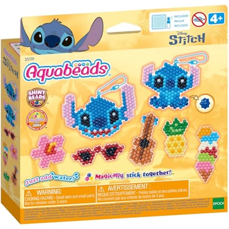 Aquabeads Kreativset Stitch, Schlüsselanhänger Bastelset mit 700 bunten Perlen, inkl. Glitzer- und Polygonperlen, für Kinder ab 4 Jahren – Bild 3