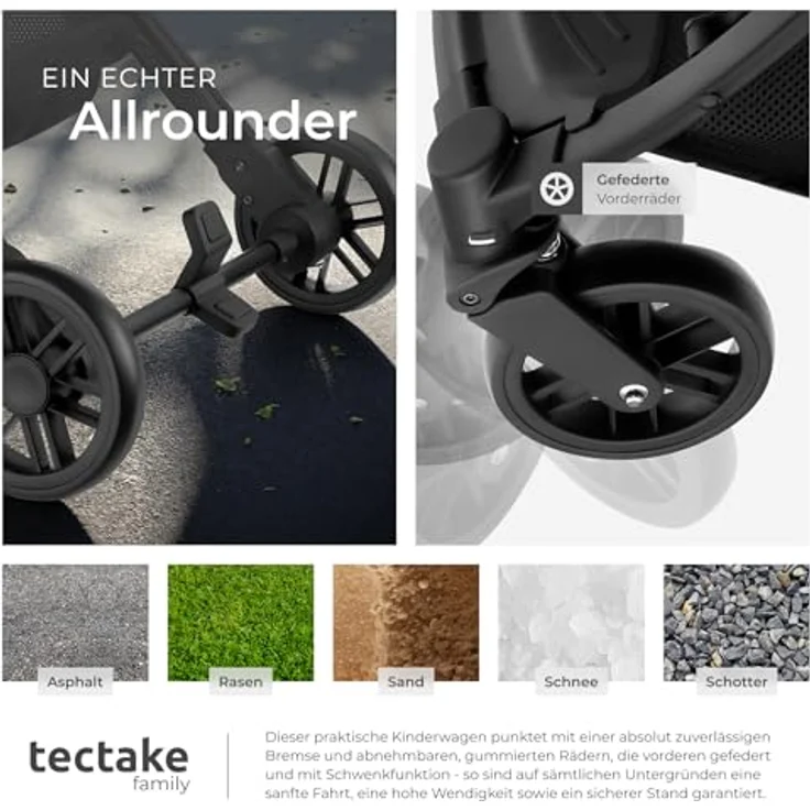 tectake Buggy Kinderwagen von 0 bis 3 Jahre, einhändig faltbarer Reisebuggy, grau/beige – Bild 5