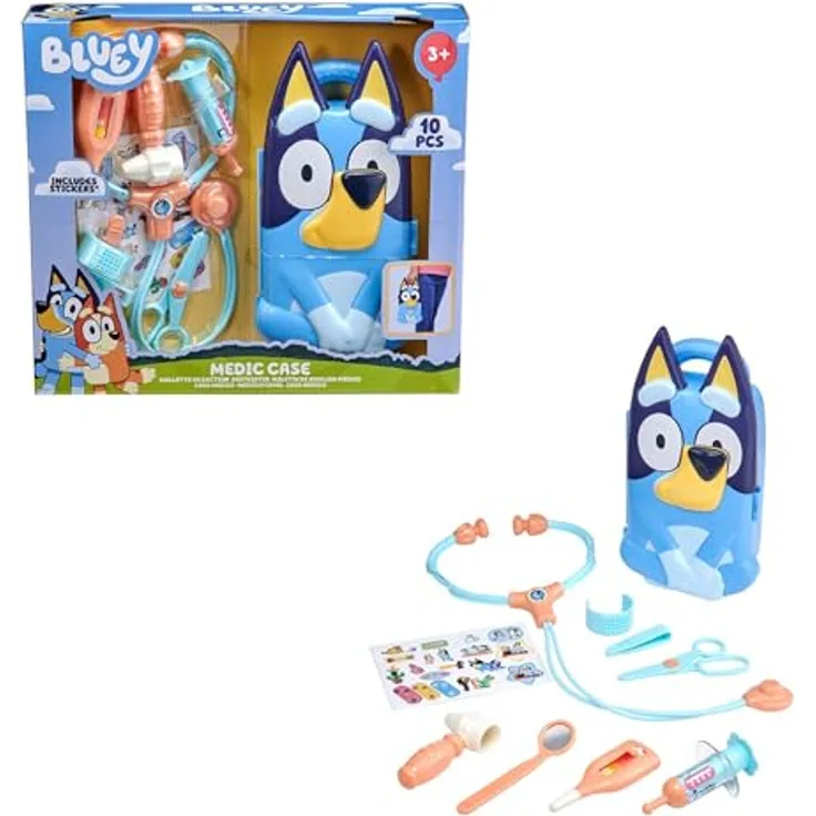 HTI Bluey's Medizin-Koffer | Inklusive 10+ Zubehör mit Tragetasche | Rollenspiel Lernspielzeug | ab 3 Jahren, blau