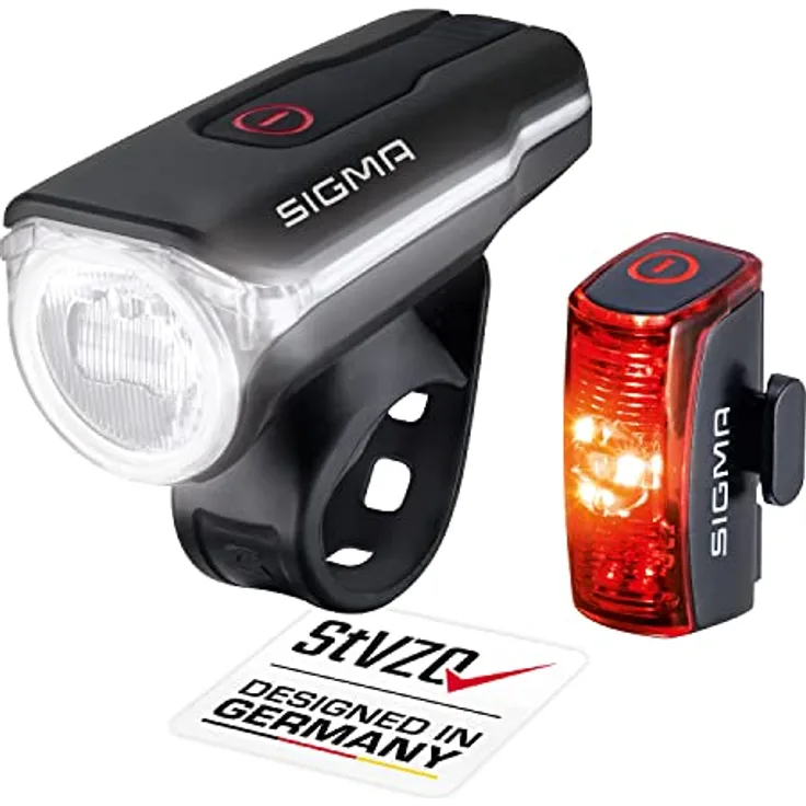 SIGMA SPORT - LED Fahrradlicht Set AURA 60 und INFINITY | StVZO zugelassenes, akkubetriebenes Vorderlicht und Rücklicht