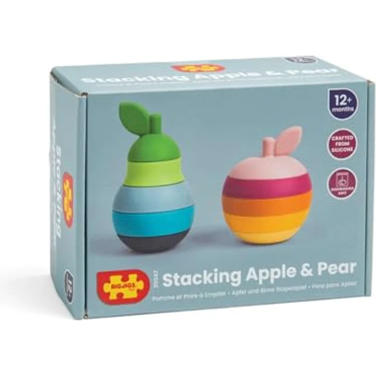 Bigjigs Wooden Stackable Apple and Pear, 5-teiliges Babyspielzeug aus Silikon zum Stapeln und Beißen – Bild 5