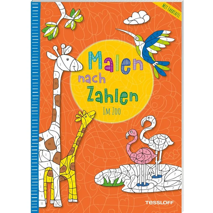 Tessloff Verlag Malen nach Zahlen - Im Zoo, Malvorlagen mit ausklappbarer Farbtafel, für Kinder ab 7 Jahren