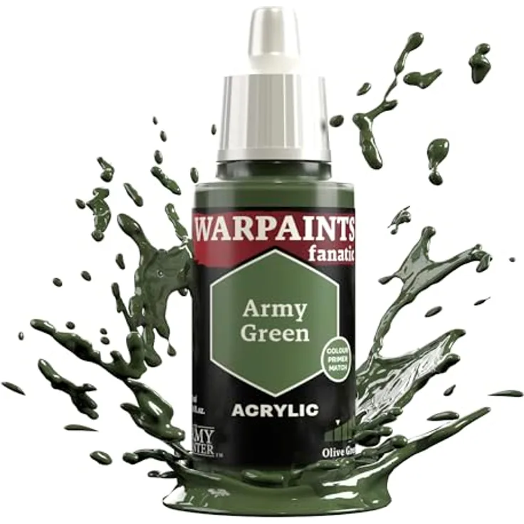 The Army Painter Warpaints Fanatic Army Green, hochwertige Acrylfarbe für Miniaturmalerei mit unübertroffener Deckkraft