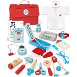 Lehoo Castle Arztkoffer für Kinder, 23-teiliges Doktorkoffer-Set mit Arztkittel, blau, Spielzeug ab 3 Jahre, inklusive Organpuzzle und Sehtest Zubehör