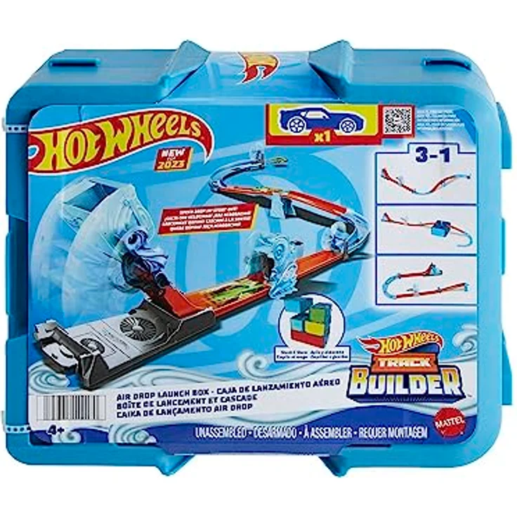 Hot Wheels Track Builder Air Drop Pack, modular mit blau-grauer Aufbewahrungsbox und Hot Wheels Auto, für kreative Streckenbau-Variationen – Bild 4