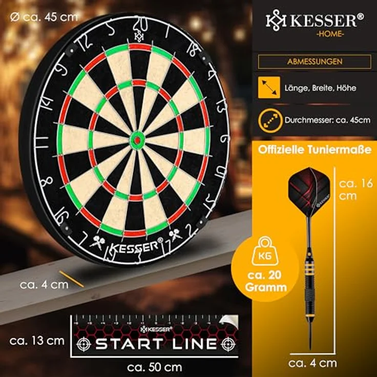 KESSER® Dartscheibe kork mit 9 Dartpfeile Professional Dartboard + 21 Pro Flights + Zubehör Steeldart Offizielles Dartscheibe 9 Pfeilen Metallspitze Profi Steeldartscheibe - Dartboard inkl. Montageset Classic – Bild 9