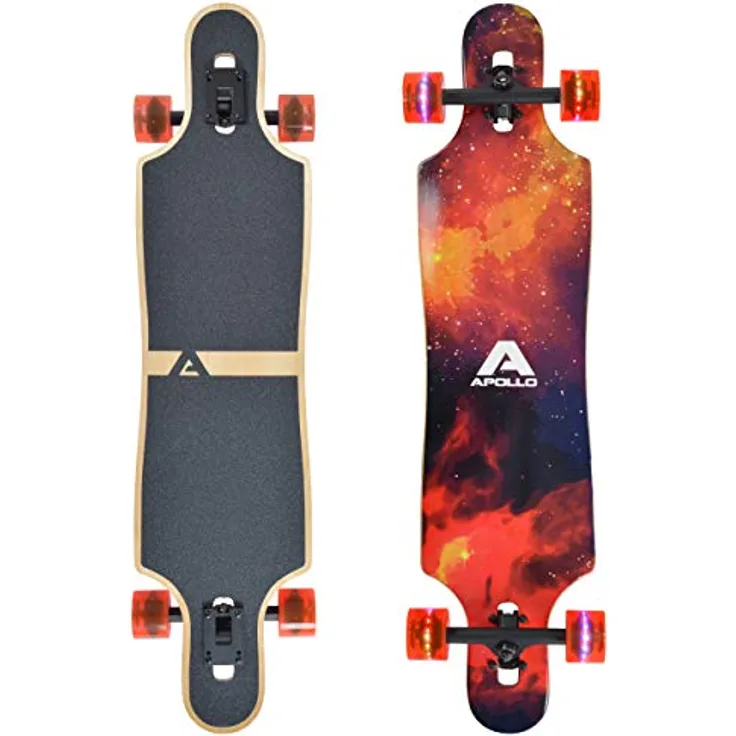 Apollo Longboard Redshift 40" LED Wheels, ABEC 9 Kugellager, Drop Through Freeride Cruiser Board - Rot