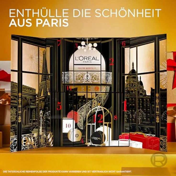 L'Oréal Paris Mini Adventskalender 2025, 12 Beauty-Überraschungen in edler Aufklappbox mit gold-roten Elementen – Bild 4