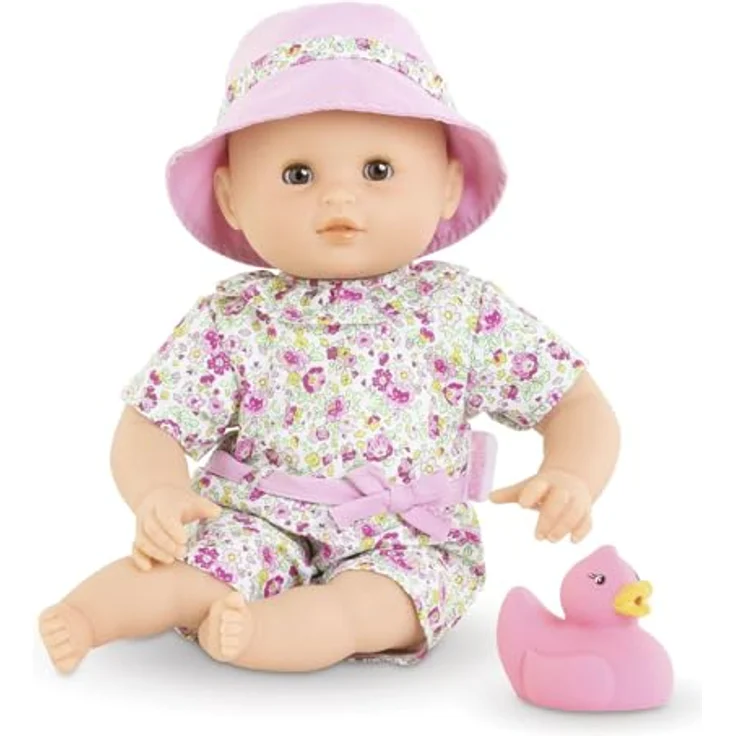 Corolle 9000100600 - Ma Premiere Poupee Badebaby Coralie, Weichkörper-Badepuppe mit Badetier, Schlafaugen, Vanilleduft, abnehmbare Kleider, 30cm, ab 18 Monaten – Bild 4