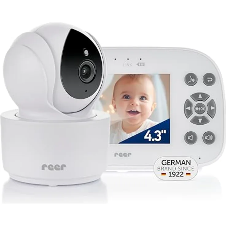Reer BabyCam XL Move, digitales Video-Babyphone mit 4,3" TFT-Bildschirm, abhörsicherer FHSS-Technologie, 300m Reichweite, schwenk- & neigbarer Kamera, Nachtsicht, Gegensprechfunktion, weiß