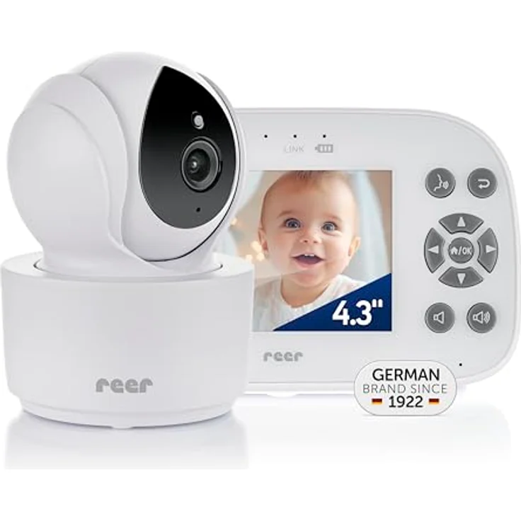 Reer BabyCam XL Move, digitales Video-Babyphone mit 4,3" TFT-Bildschirm, abhörsicherer FHSS-Technologie, 300m Reichweite, schwenk- & neigbarer Kamera, Nachtsicht, Gegensprechfunktion, weiß – Bild 1