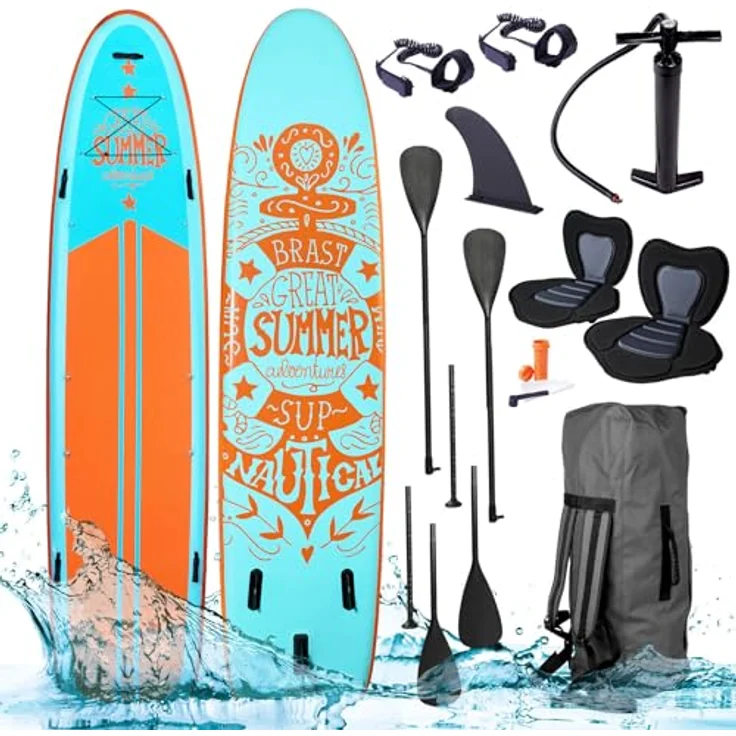 BRAST® SUP Board Family XXL | 370x87x15cm bis 210kg | Aufblasbar mit Zubehör | Summer – Bild 1